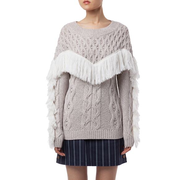 Amur Women’s Ulla Wool Pullover Sweater Cream Gray Fringe Long Sleeve Size S - Picture 1 of 11
